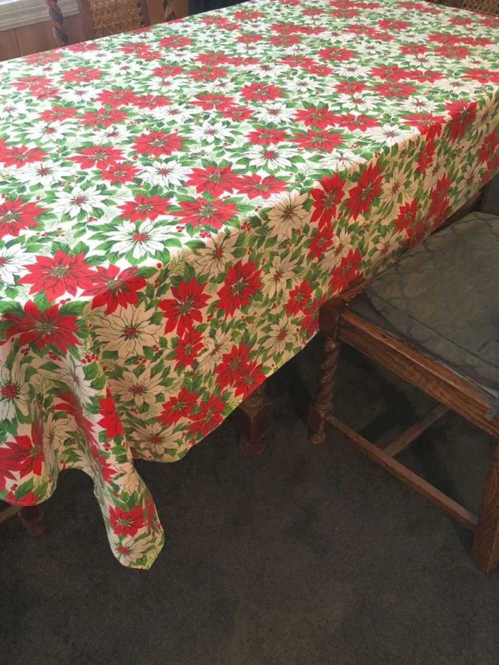 Vintage Christmas Poinsettia Large Tablecloth or Fabric  59x82